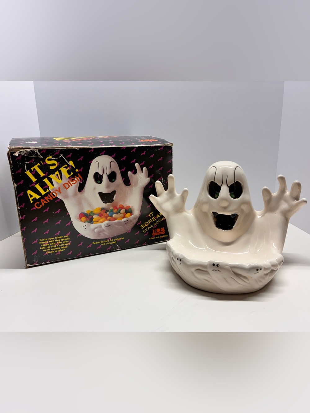 Vintage 1992 NCE It's Alive Ghost Candy Dish Lights & Sounds w/ Box - Works